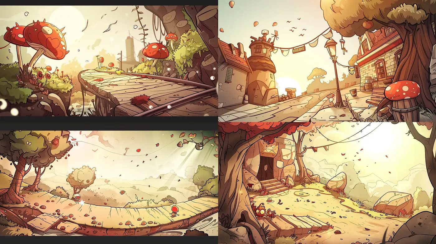 Warm Toned Storybook Reverie with Consistent Fantasy Illustration Elements - Midjourney sref style
