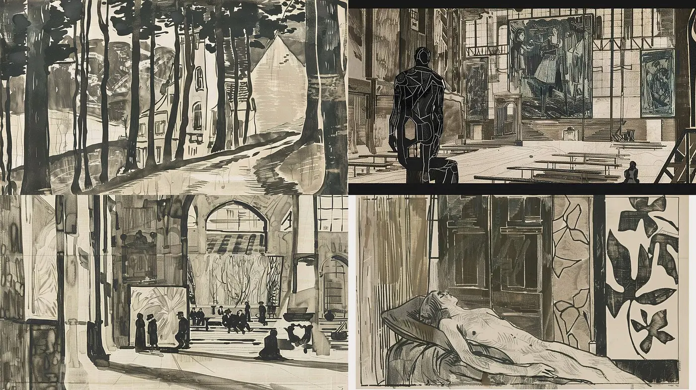 Monochromatic Shades of Intrigue: An Exploration of Shadowy Textures and Composition - Midjourney sref style