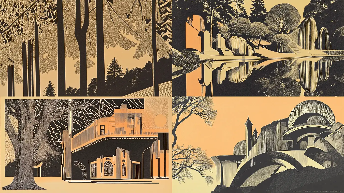 Sunset Noir: Silhouetted Elegance Amidst Warm Sepia Tones - Midjourney sref style
