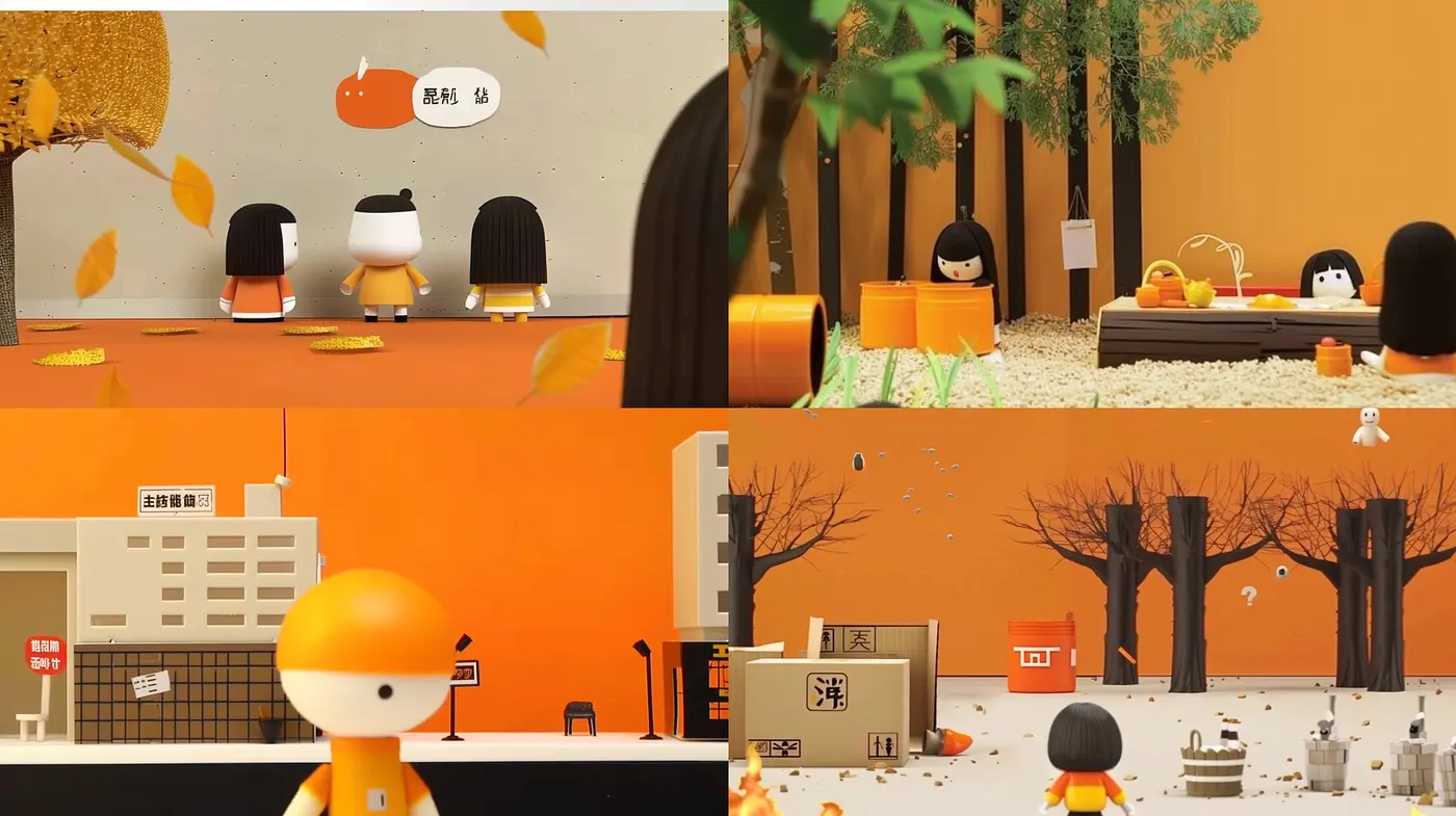 Autumnal Orange Harmony: Consistent Hues in Stylized Animation - Midjourney sref style