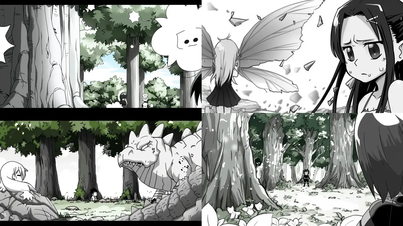 Monochromatic Manga-Inspired Forest Adventure - Midjourney sref style