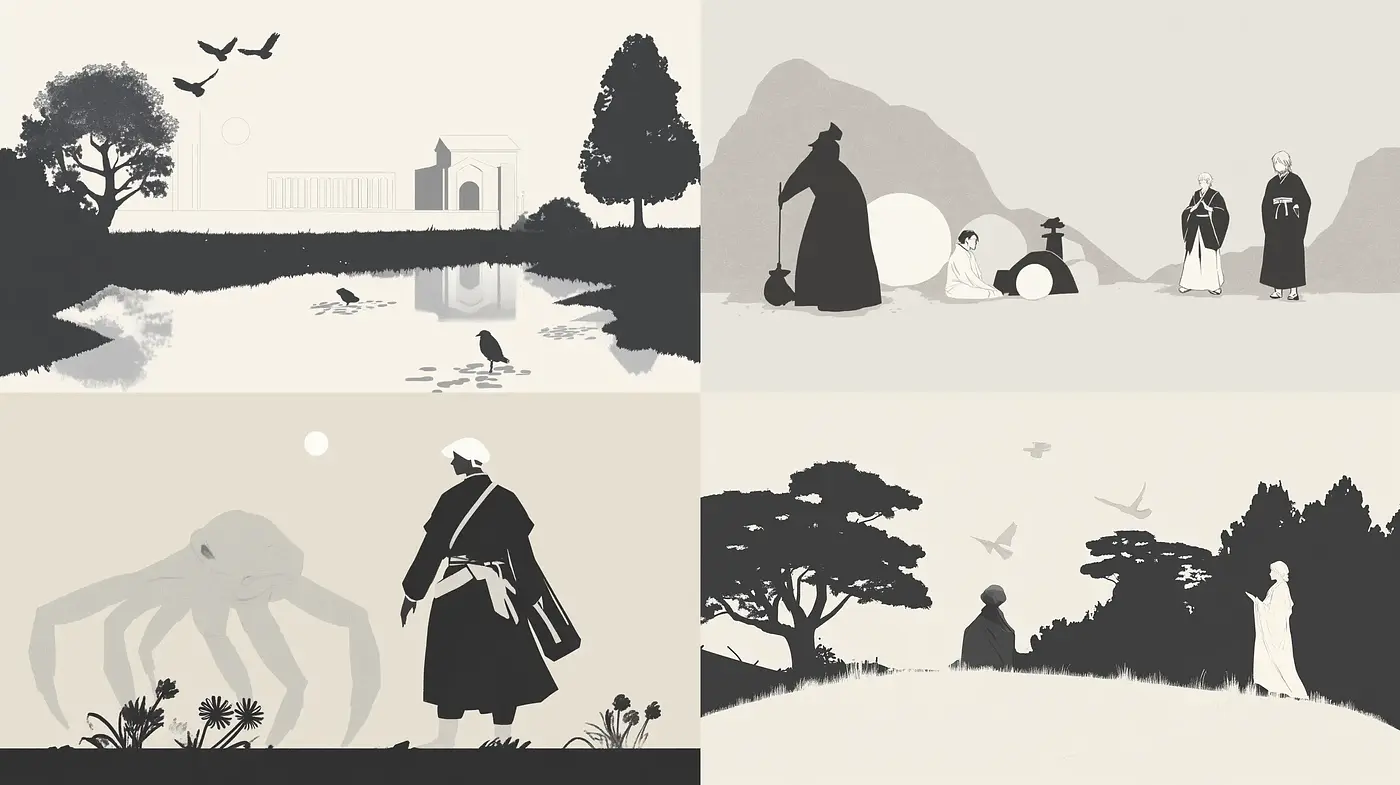 Monochromatic Serenity: Elegance in Minimalist Silhouettes - Midjourney sref style