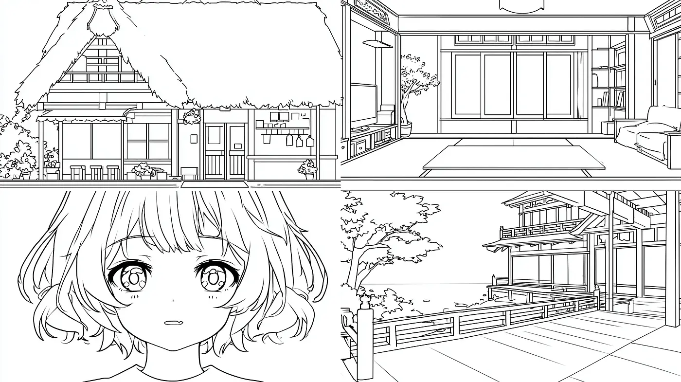Crisp and intricate line art with a serene and contemplative mood - Midjourney sref style
