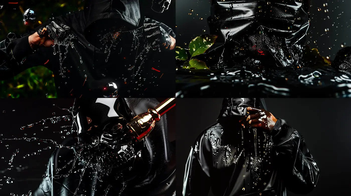Luminous Noir Elegance: A Fusion of High-Contrast Lighting and Sleek Textures - Midjourney sref style