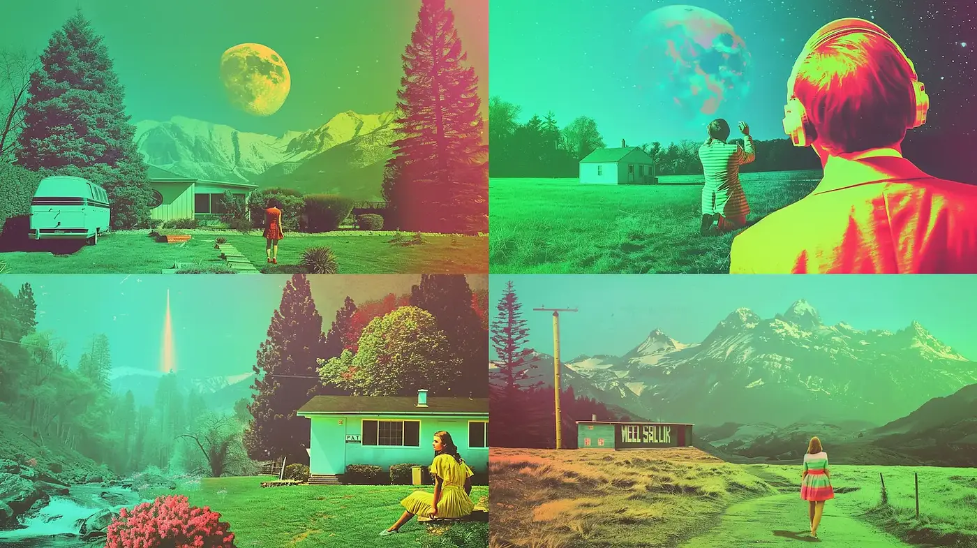 Surreal and Dreamlike Landscapes with a Pop Art Influence - Midjourney sref style