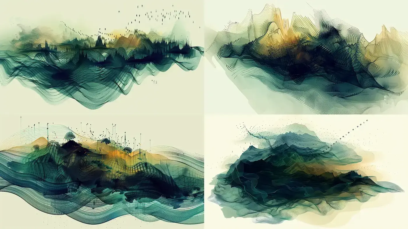 Ethereal landscapes with flowing textures and organic forms - Midjourney sref style