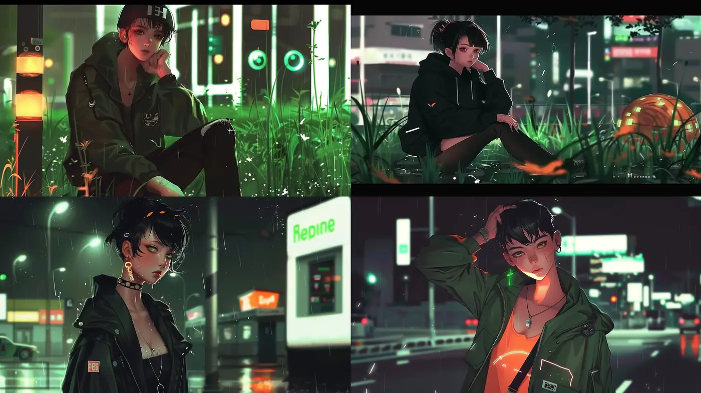 Neon-Noir Urban Dreamscape with Anime Influence - Midjourney sref style