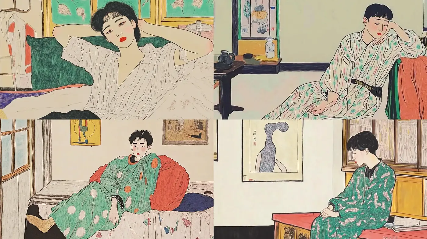Harmonious Fusion of Japanese Ukiyo-e and Modern Illustration - Midjourney sref style