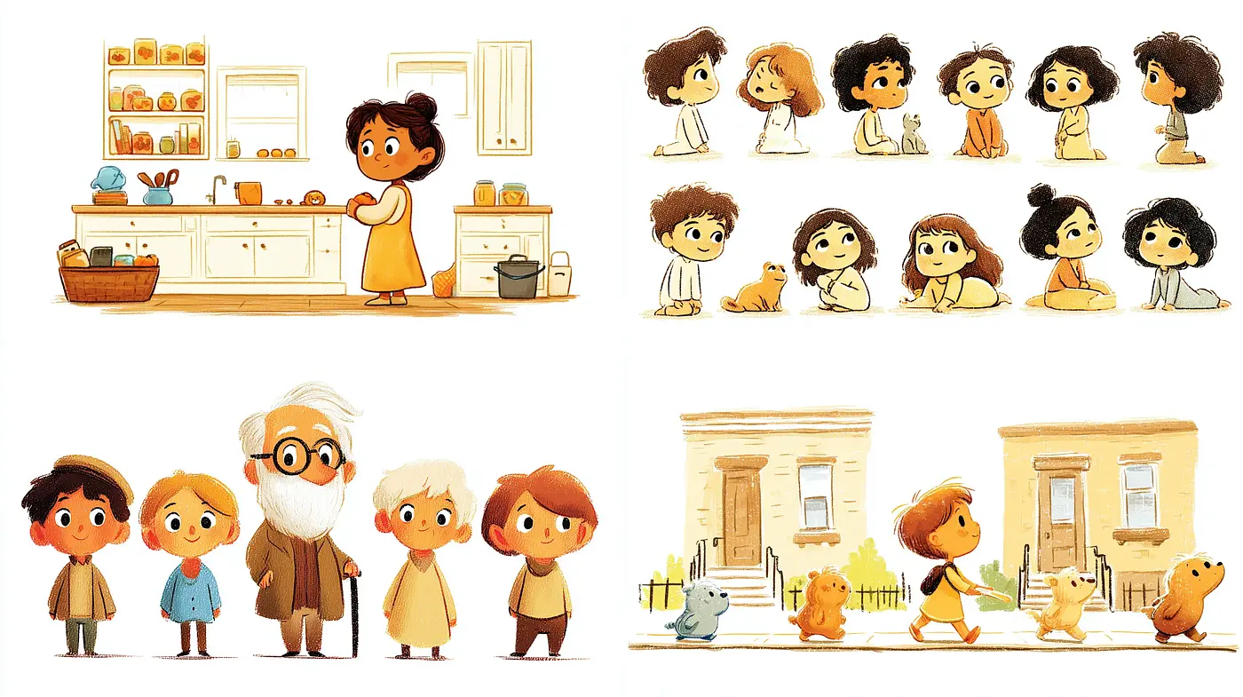 Charming and whimsical illustrative style with a playful, warm atmosphere - Midjourney sref style
