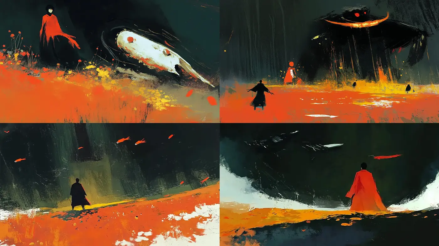 Abstract Expressionist Digital Brushwork with Vibrant Warm Tones - Midjourney sref style