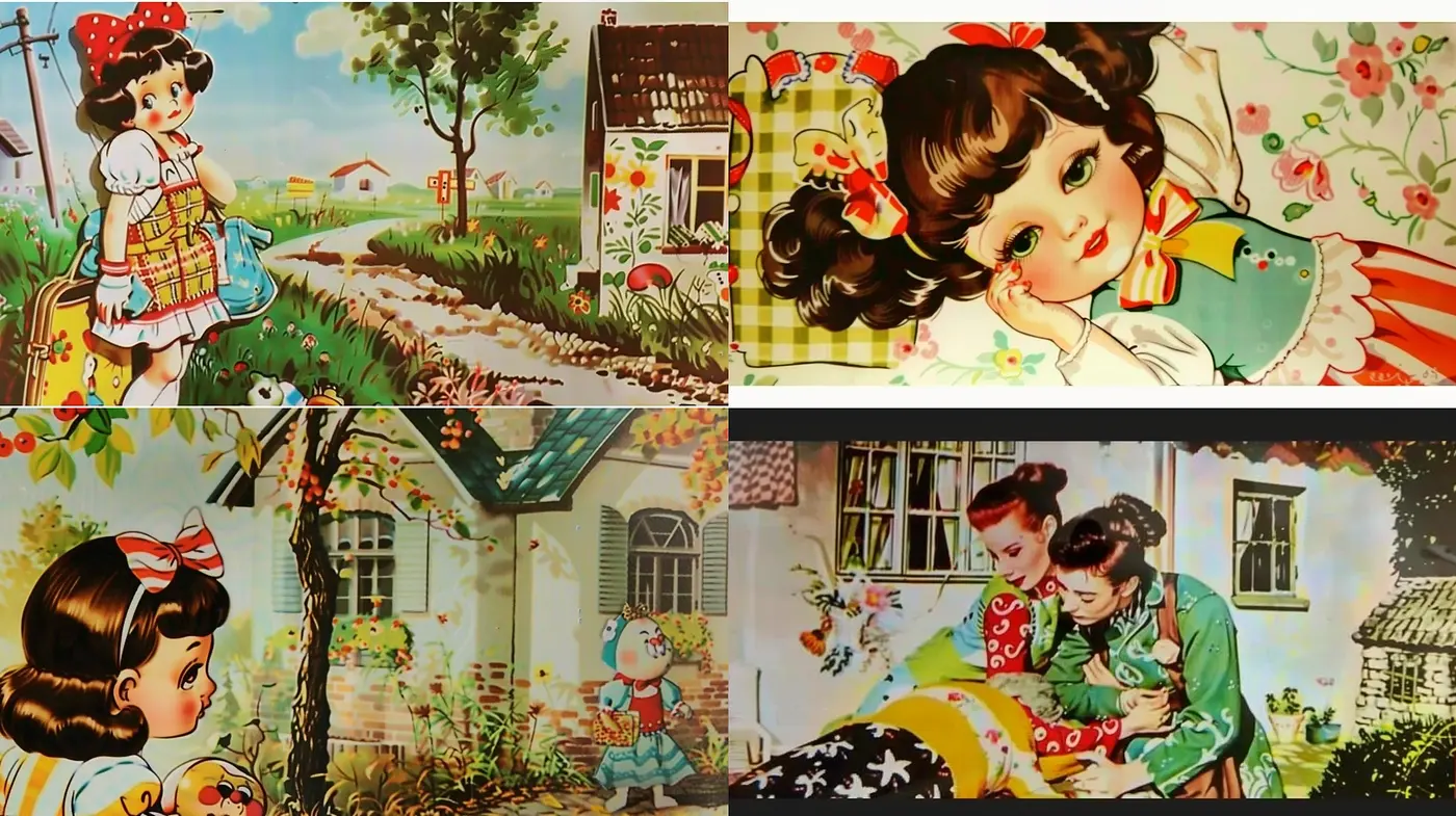 Nostalgic Storybook Serenity: A Dive into Retro Illustrative Harmony - Midjourney sref style