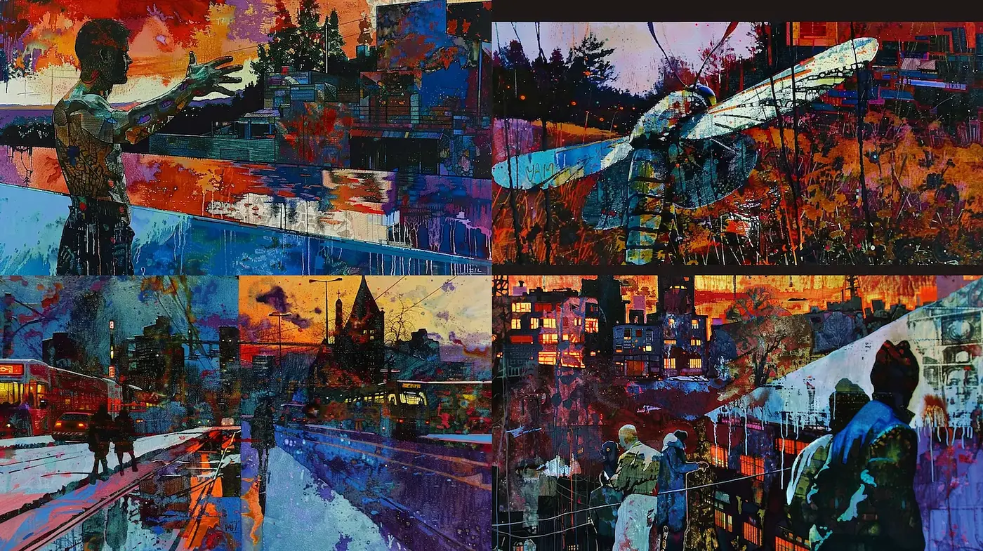 Vibrant Surrealism with Emotional Depth and Urban Influence - Midjourney sref style