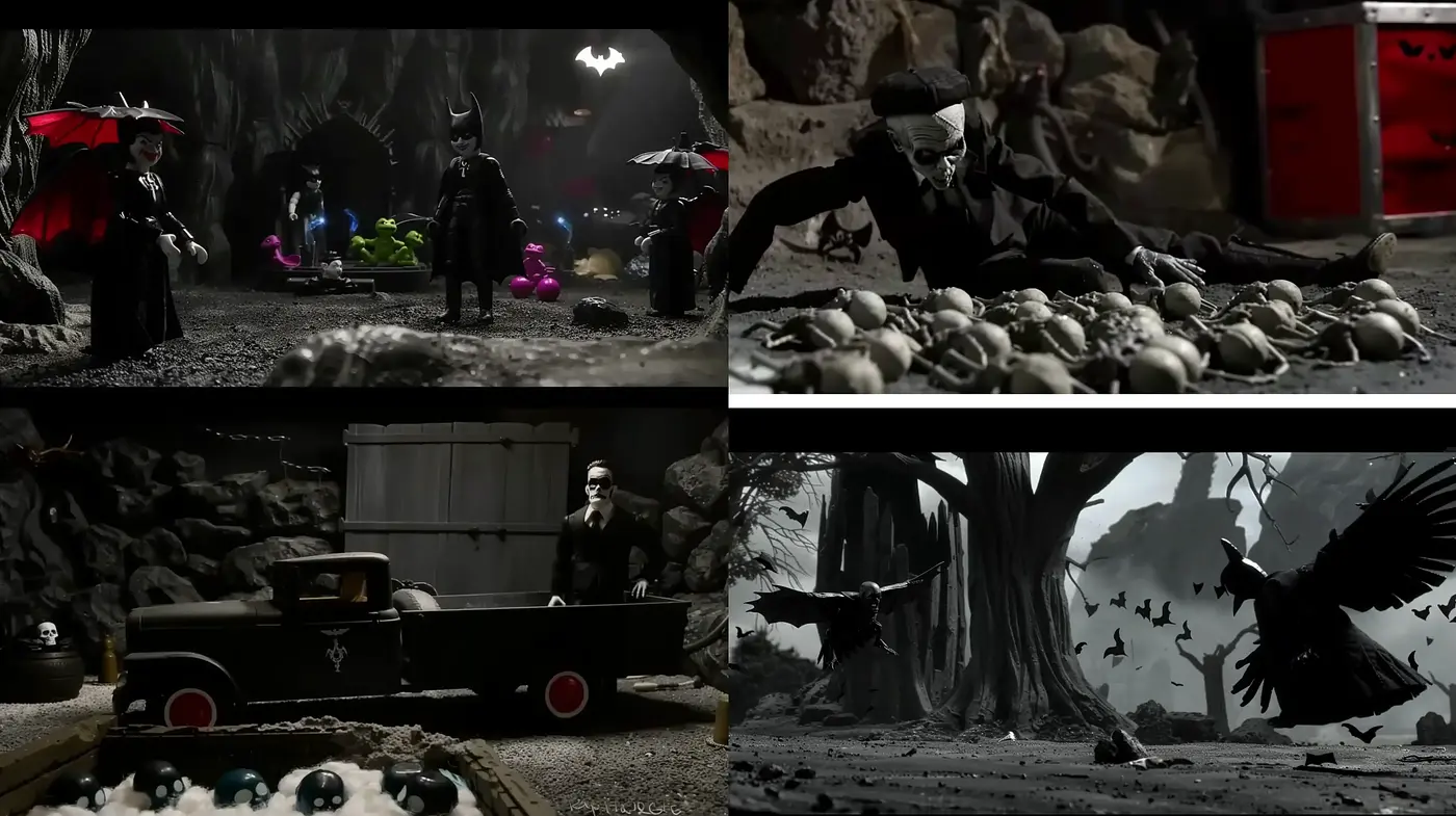 Gothic Noir Visions: Shadowy Silhouettes and Desaturated Landscapes - Midjourney sref style