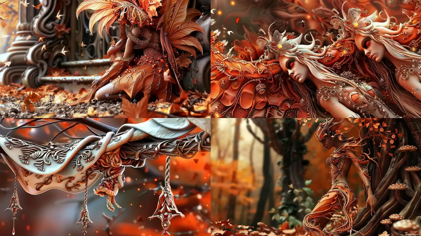 Autumnal Fantasia: An Ethereal Fusion of Art Nouveau and Fantasy - Midjourney sref style