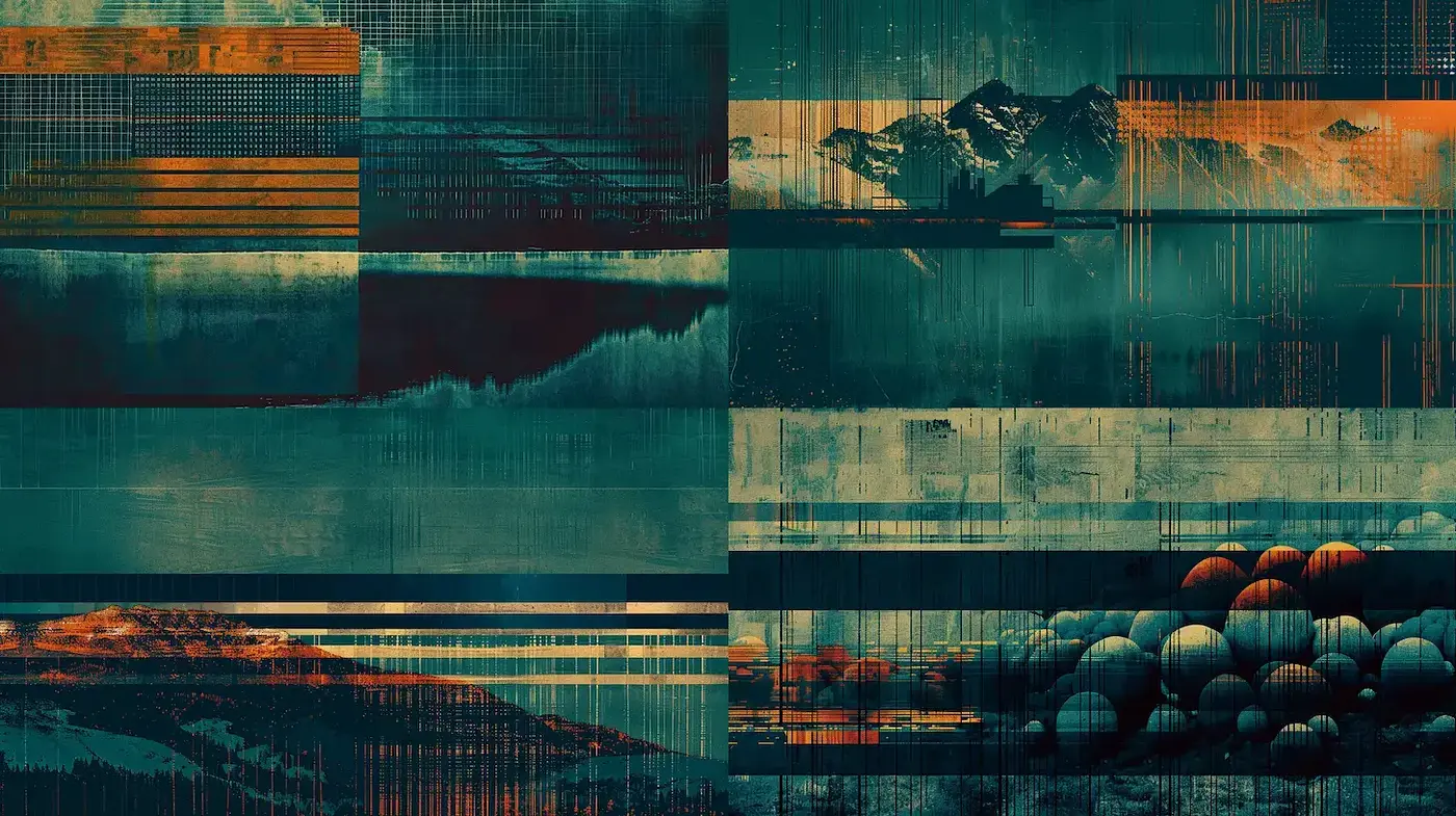 Cohesive Abstract Landscape with Textural Depth and Contrasting Tones - Midjourney sref style