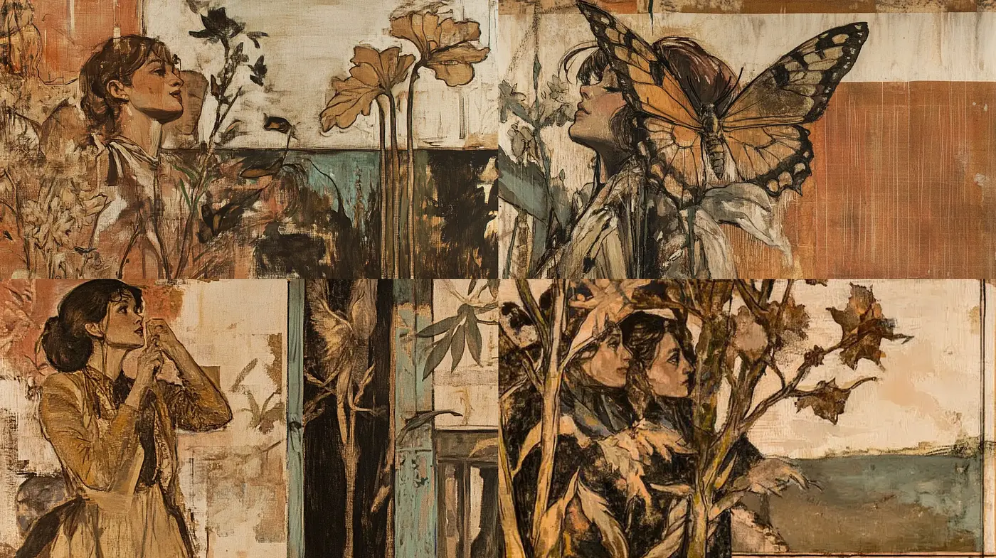 Ethereal Nature-Inspired Mixed Media Montage - Midjourney sref style