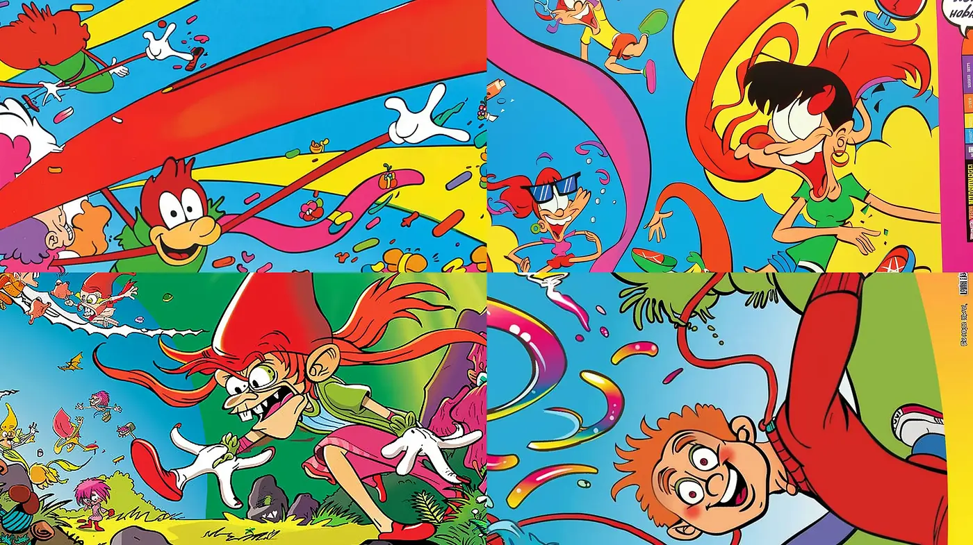 Whimsical Chromatic Symphony: A Fusion of Comic Book Zest and Animated Euphoria - Midjourney sref style