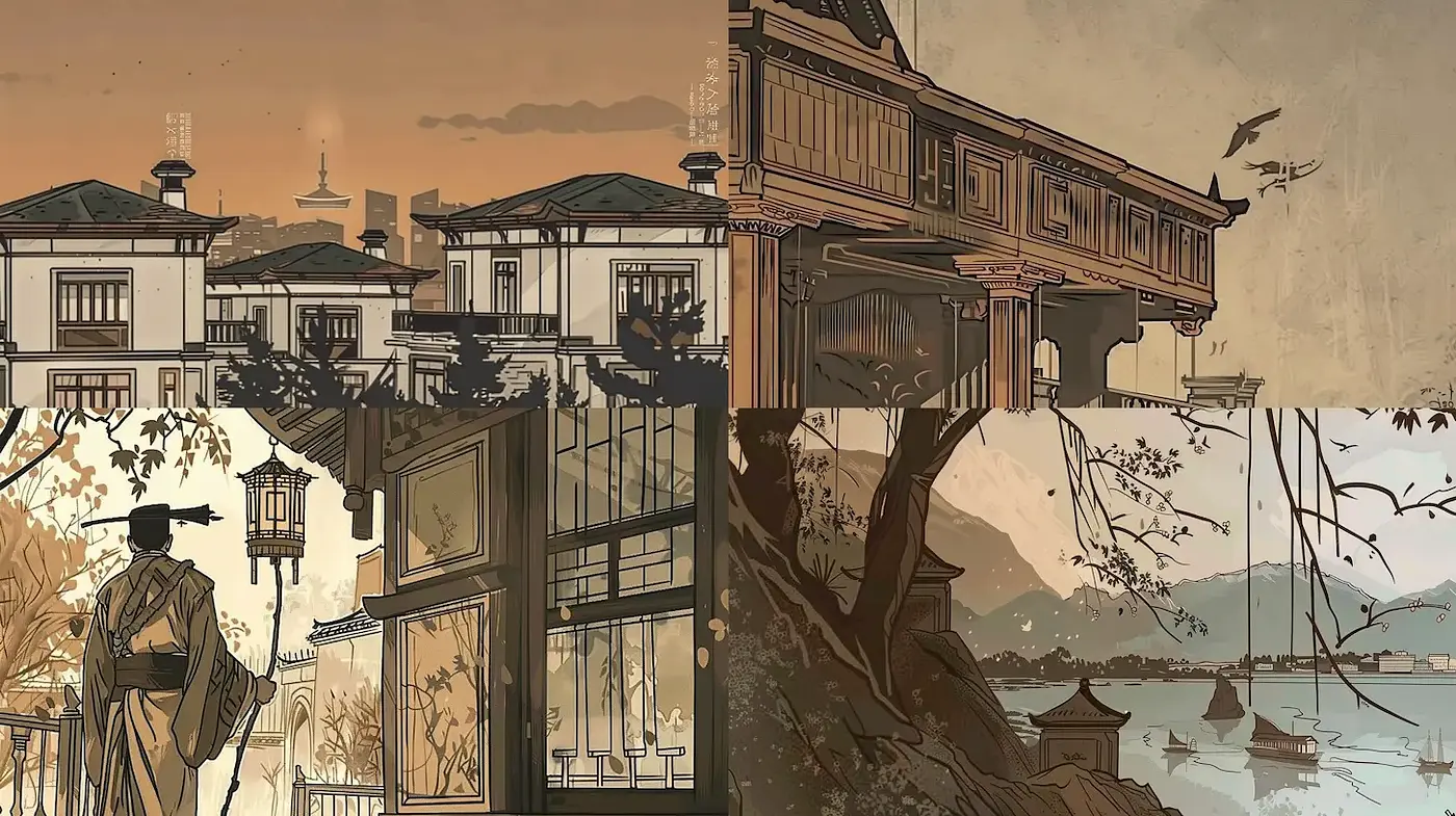 Harmonious Fusion of Traditional Architecture with a Modern Aesthetic - Midjourney sref style