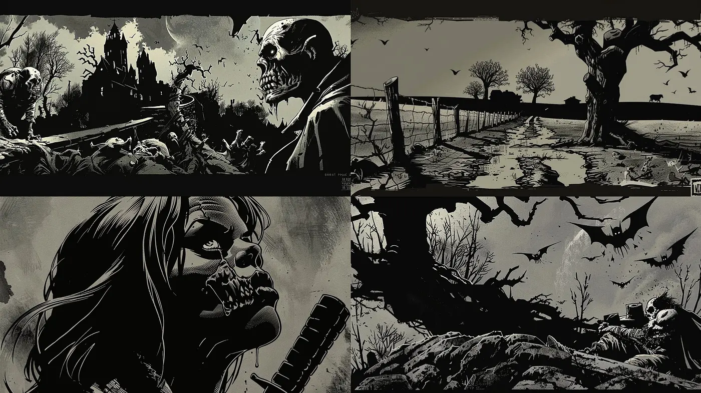 Nocturnal Monochrome: Stylized Shadows and Textures in Grayscale Elegance - Midjourney sref style
