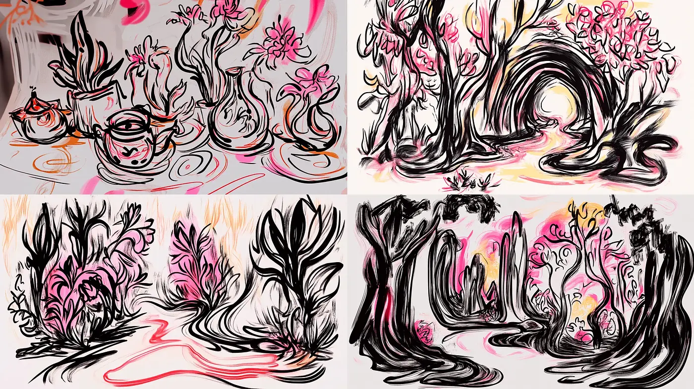 Abstract Botanical Brushstrokes in Vivid Gestural Symphony - Midjourney sref style