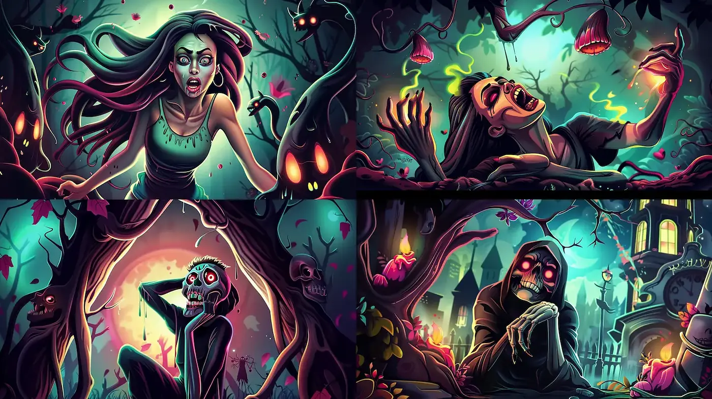 Darkly Enchanting Illustrations with a Whimsical Horror Flair - Midjourney sref style