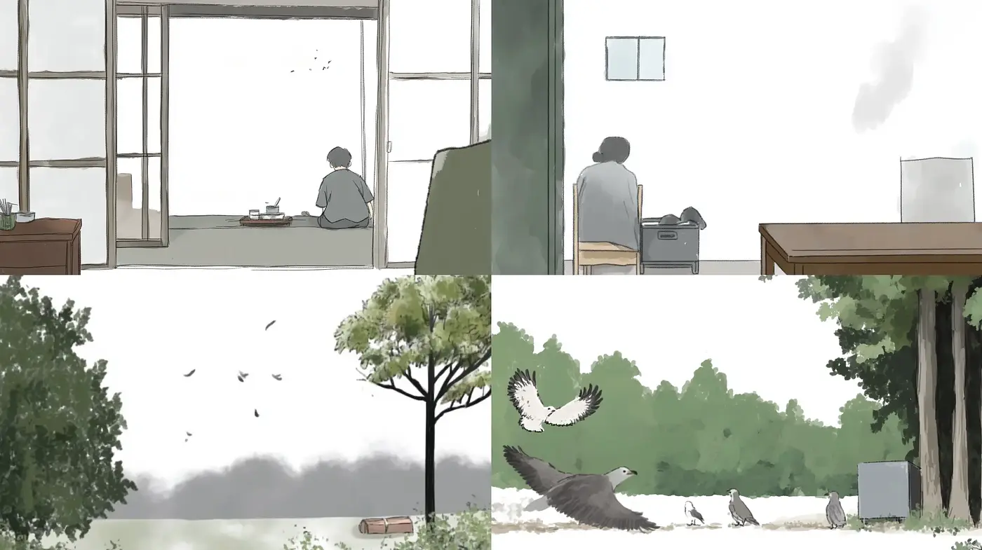 Serene Contemplative Scenes in Soft Watercolor Shades - Midjourney sref style