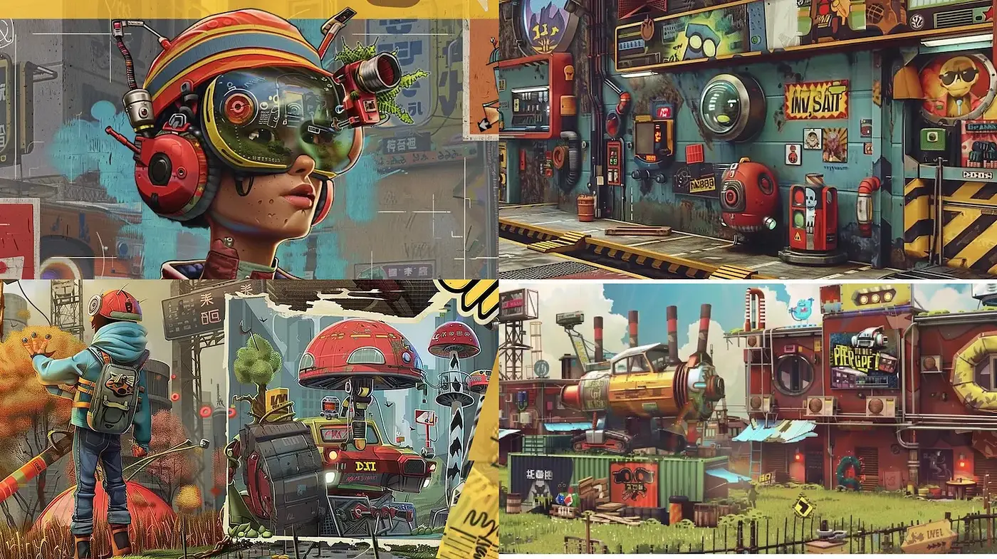 Vibrant Futuristic Urban Aesthetic with Eclectic Technology - Midjourney sref style