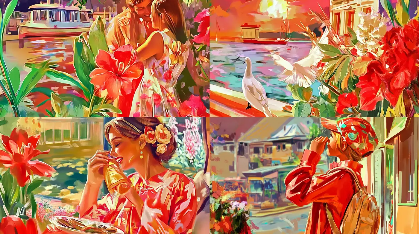 Radiant Florals and Vivid Sunsets: A Burst of Impressionist-Inspired Warmth - Midjourney sref style
