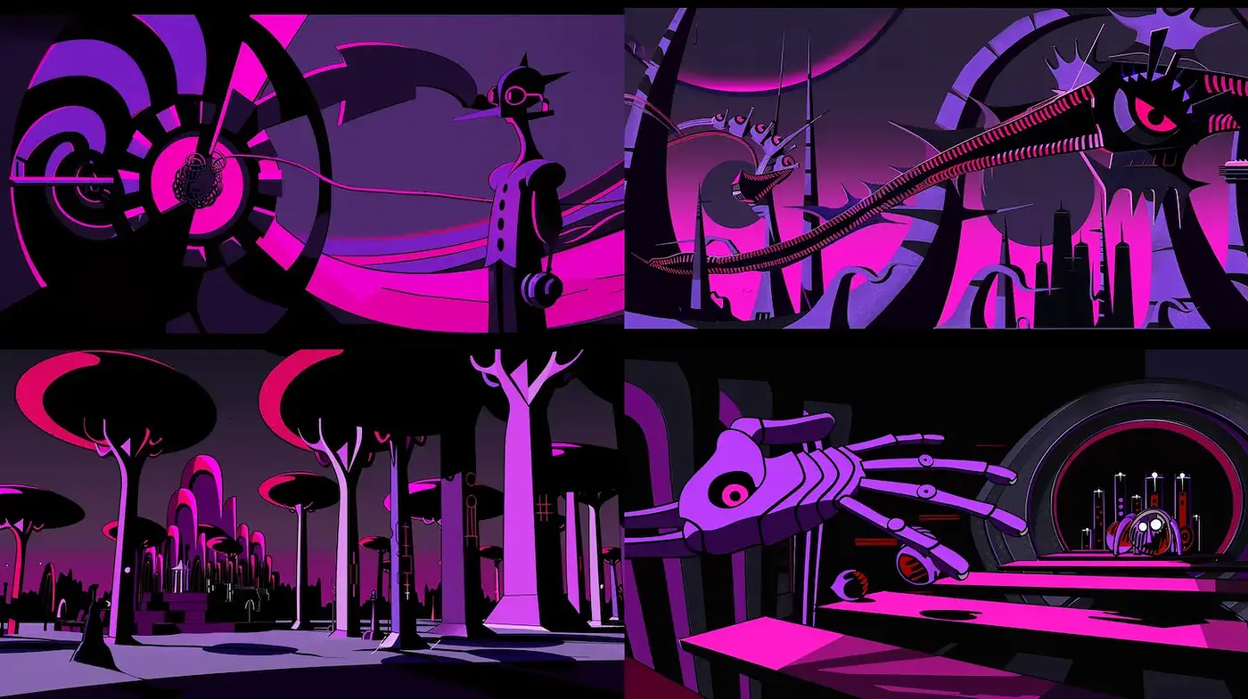 Futuristic and Abstract Landscapes with Cybernetic Themes - Midjourney sref style