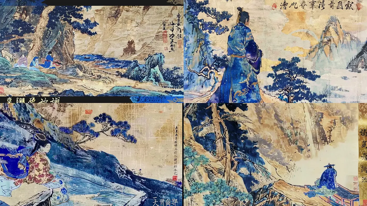 Ethereal Eastern Landscape Interpretations in Indigo Tones - Midjourney sref style