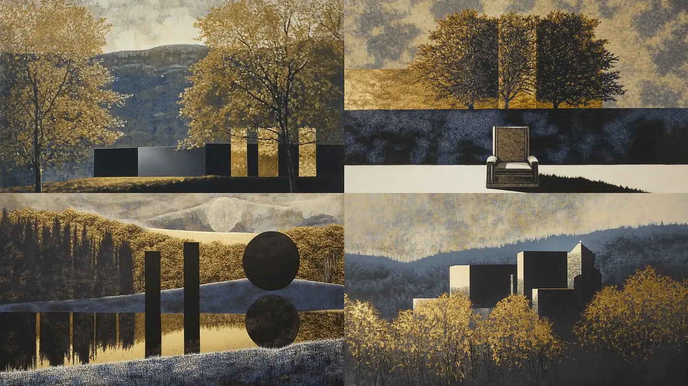 Contemporary Visual Echoes in Monochromatic Textured Landscapes - Midjourney sref style