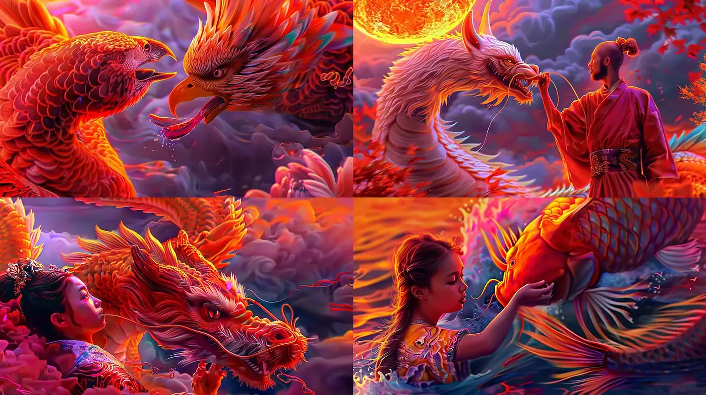 Futuristic Fantasy Art with Mythical Elements - Midjourney sref style