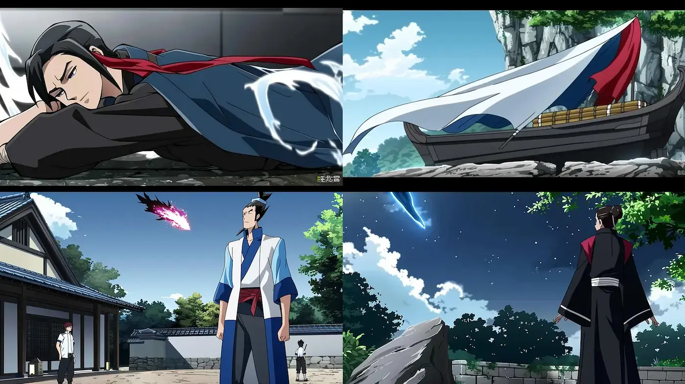 Dynamic and emotionally charged anime-inspired illustration with varying action scenes - Midjourney sref style