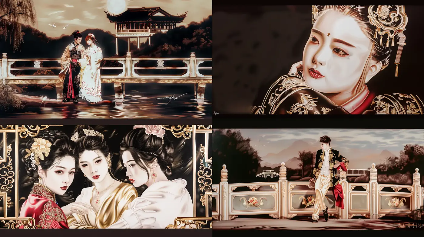 Ethereal Elegance in Oriental Brushwork Harmony - Midjourney sref style