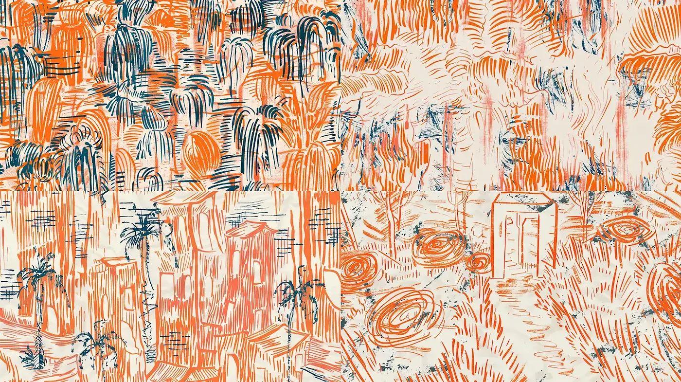 Dynamic and Textured Landscape Illustrations with a Whimsical Touch - Midjourney sref style