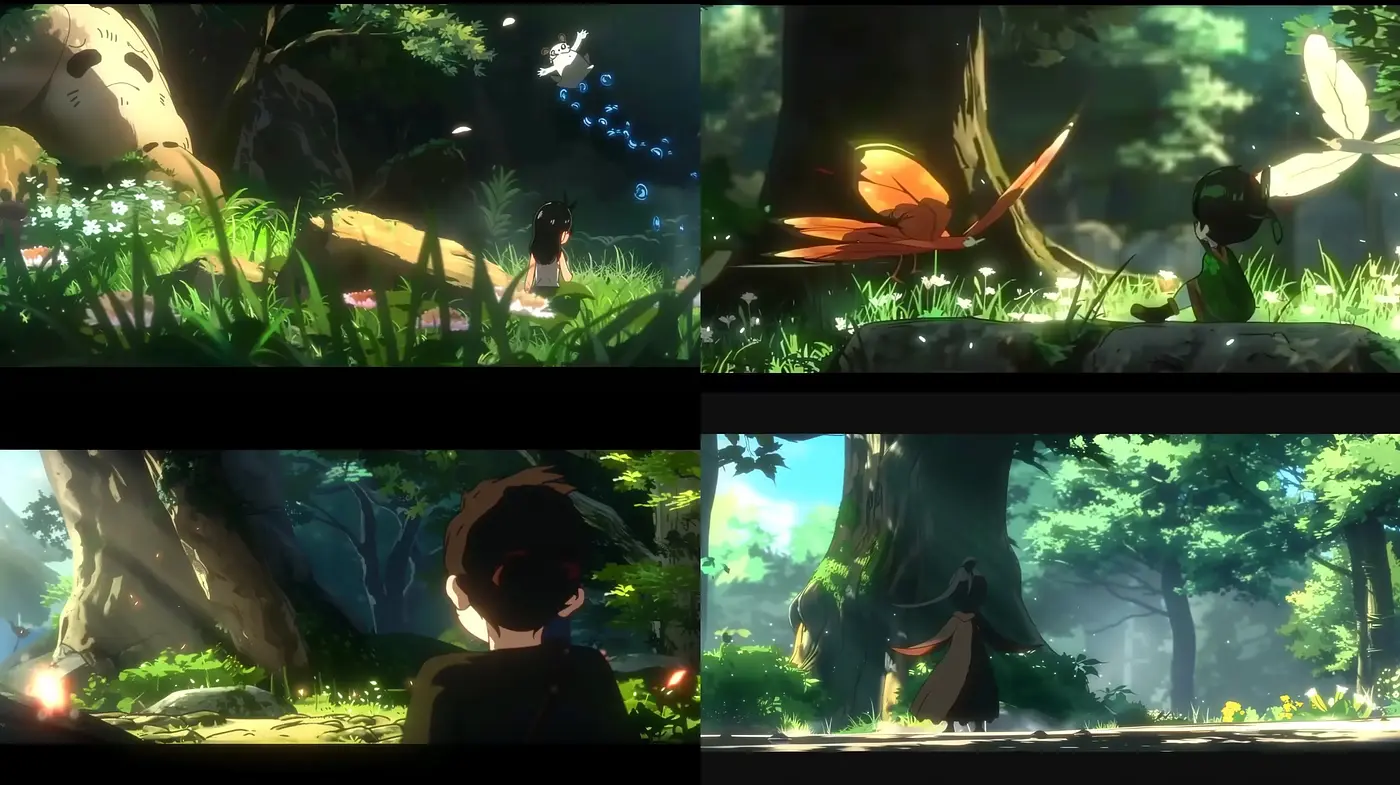 Enchanted Forest Whispers: A Dance of Light and Shadow in Anime-Inspired Tableaux - Midjourney sref style