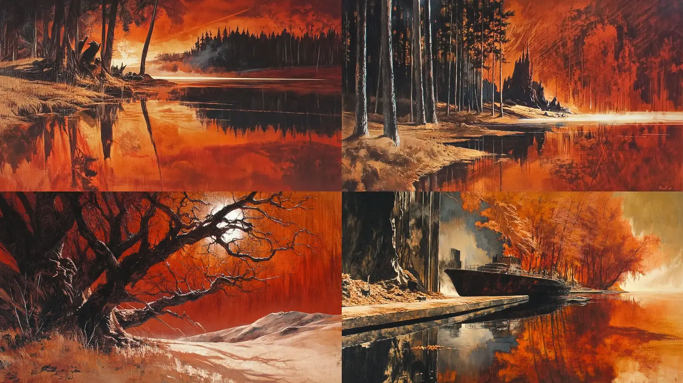 Twilight Ambiance in Warm Tones: A Homage to the Luminous Vistas of the Natural World - Midjourney sref style