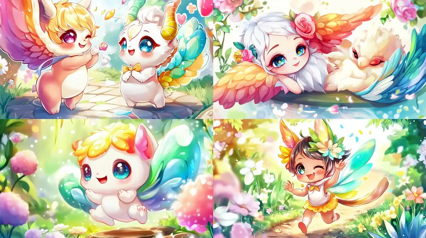 Enchanted Garden Whimsy: A Fantastical Anime-Inspired Illustration Ensemble - Midjourney sref style