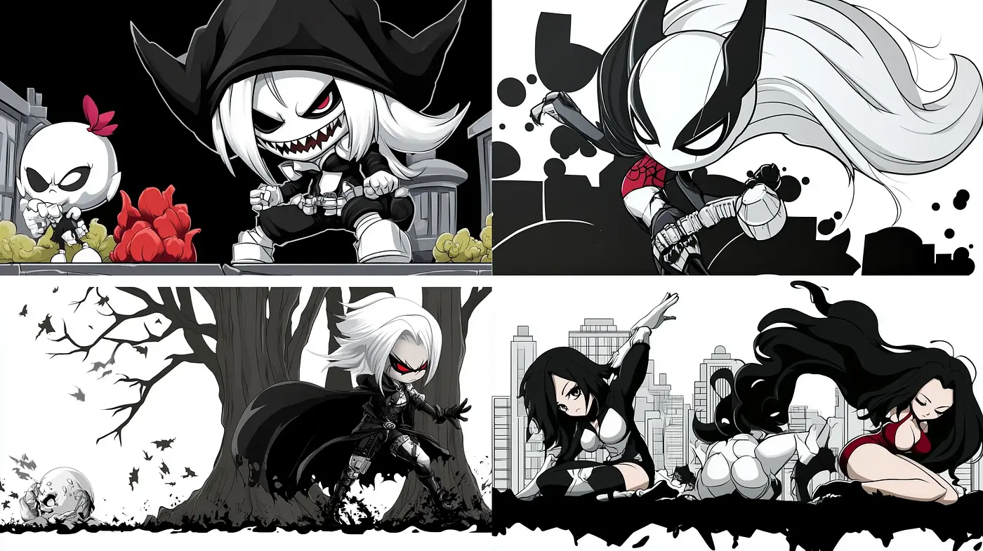 Monochromatic Essence of Stylized Mythos and Contemporary Anime Fusion - Midjourney sref style