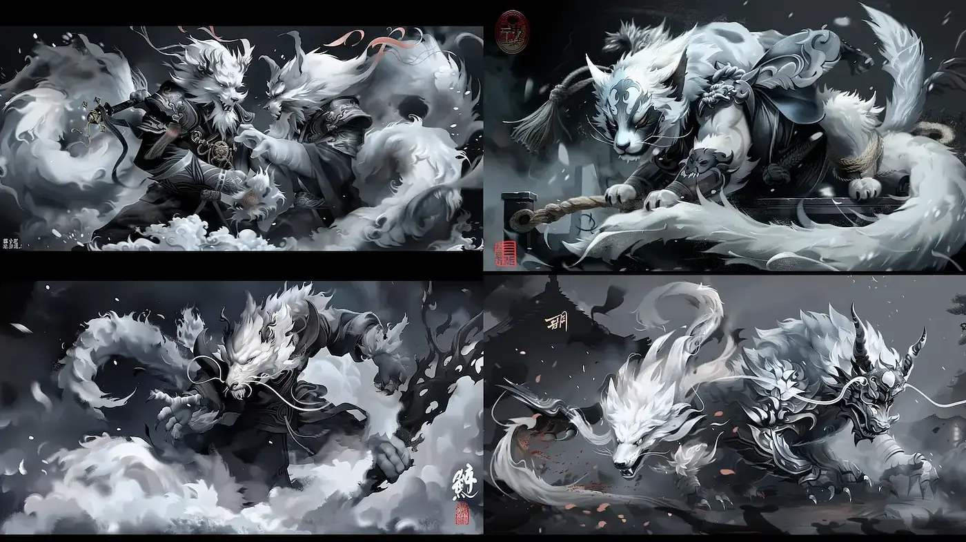 Dynamic and Ethereal Illustrations of Mythical Beasts - Midjourney sref style