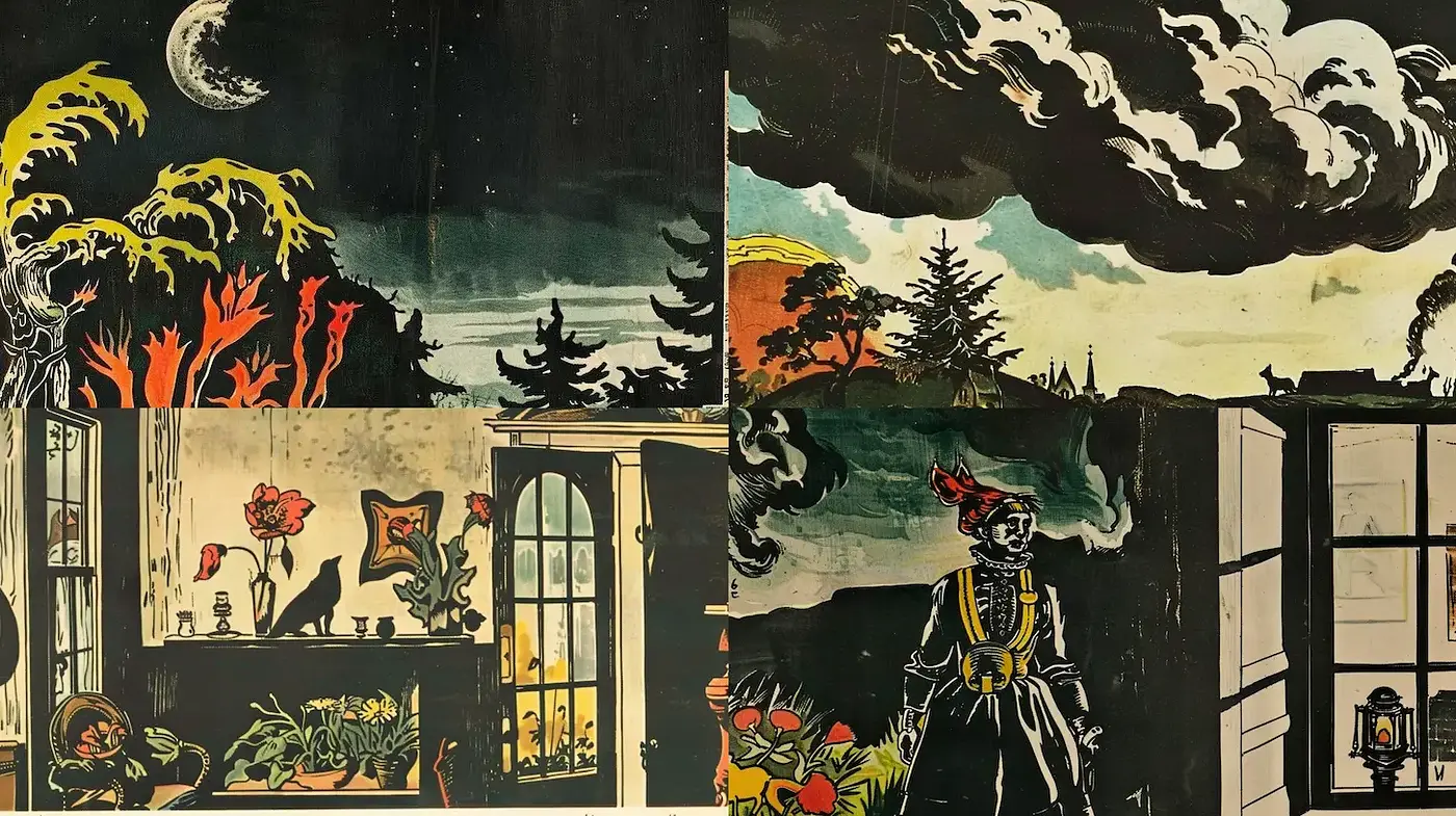 Stylized and Moody Scenes with a Vintage Aesthetic - Midjourney sref style