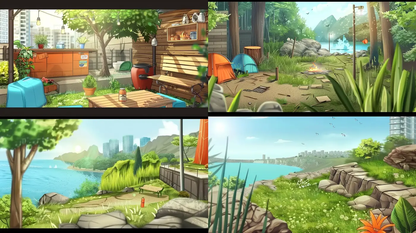 Idyllic Nature-Infused Vistas with a Consistent Warm Palette - Midjourney sref style