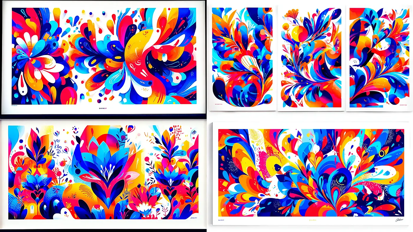 Vibrant Abstract Floral Composition with Dynamic Patterns - Midjourney sref style