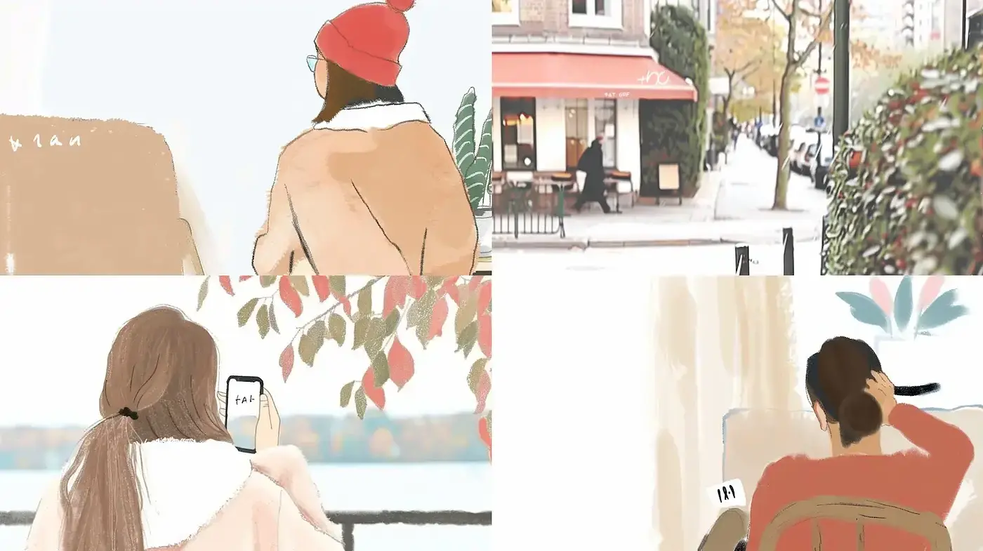 Soft, contemporary illustrations with a cozy and modern urban vibe - Midjourney sref style