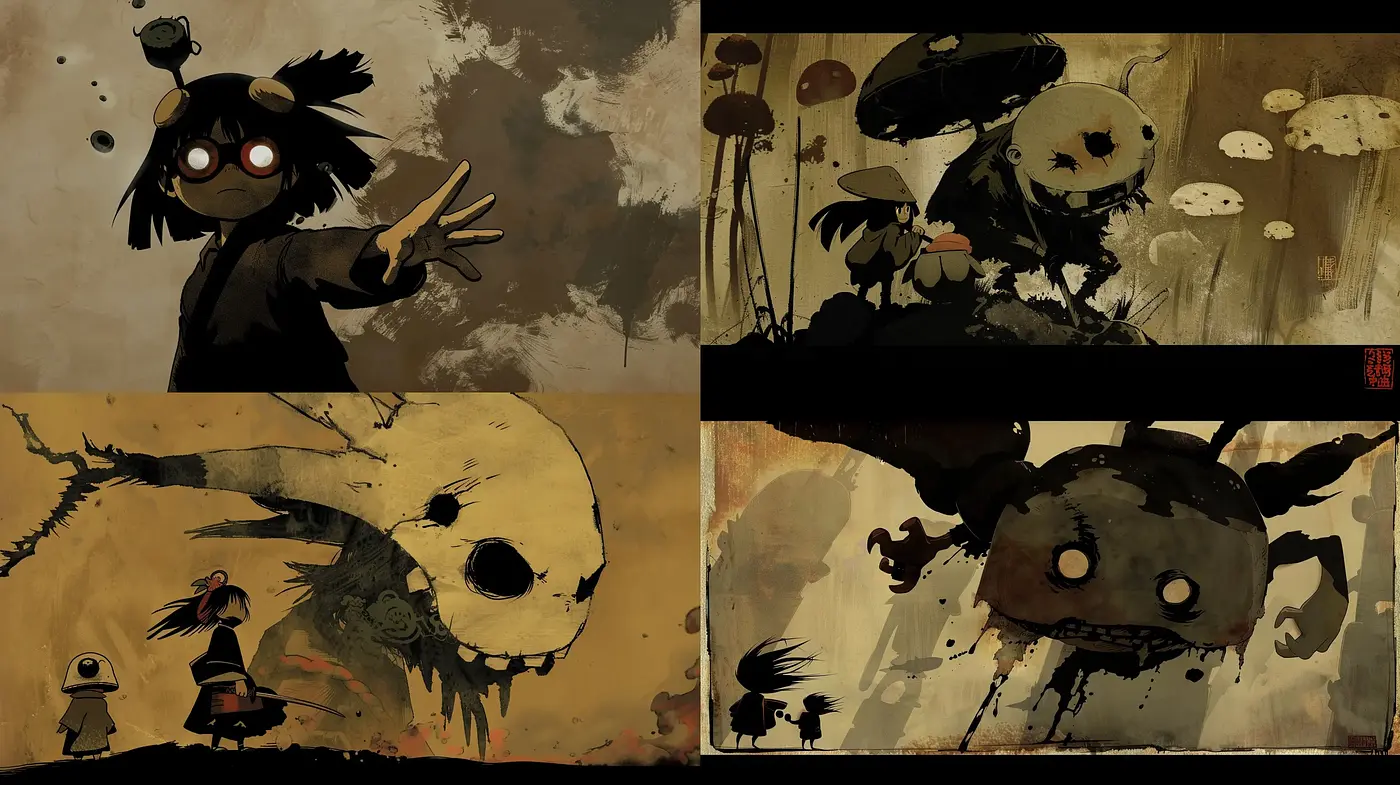 Muted Sepia Tones in Surreal Dark Fantasy - Midjourney sref style