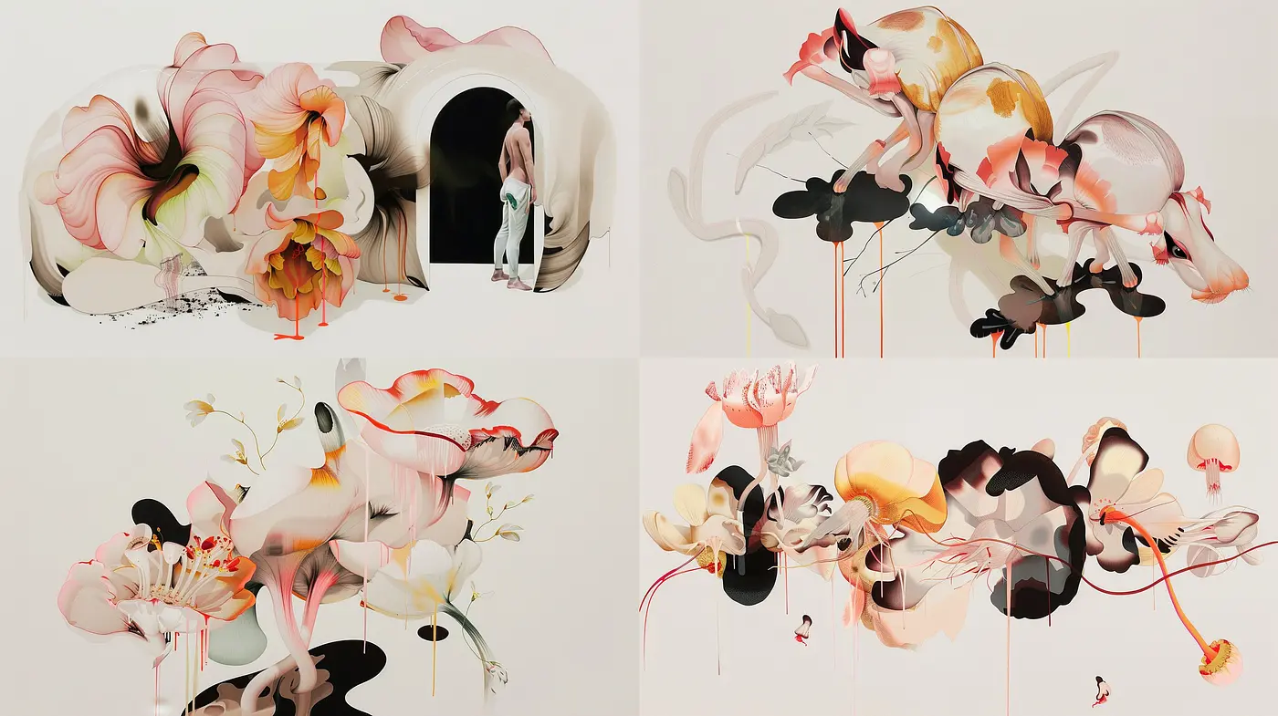 Ethereal Blooms of Surrealism: A Whimsical Fusion of Flora and Abstraction - Midjourney sref style