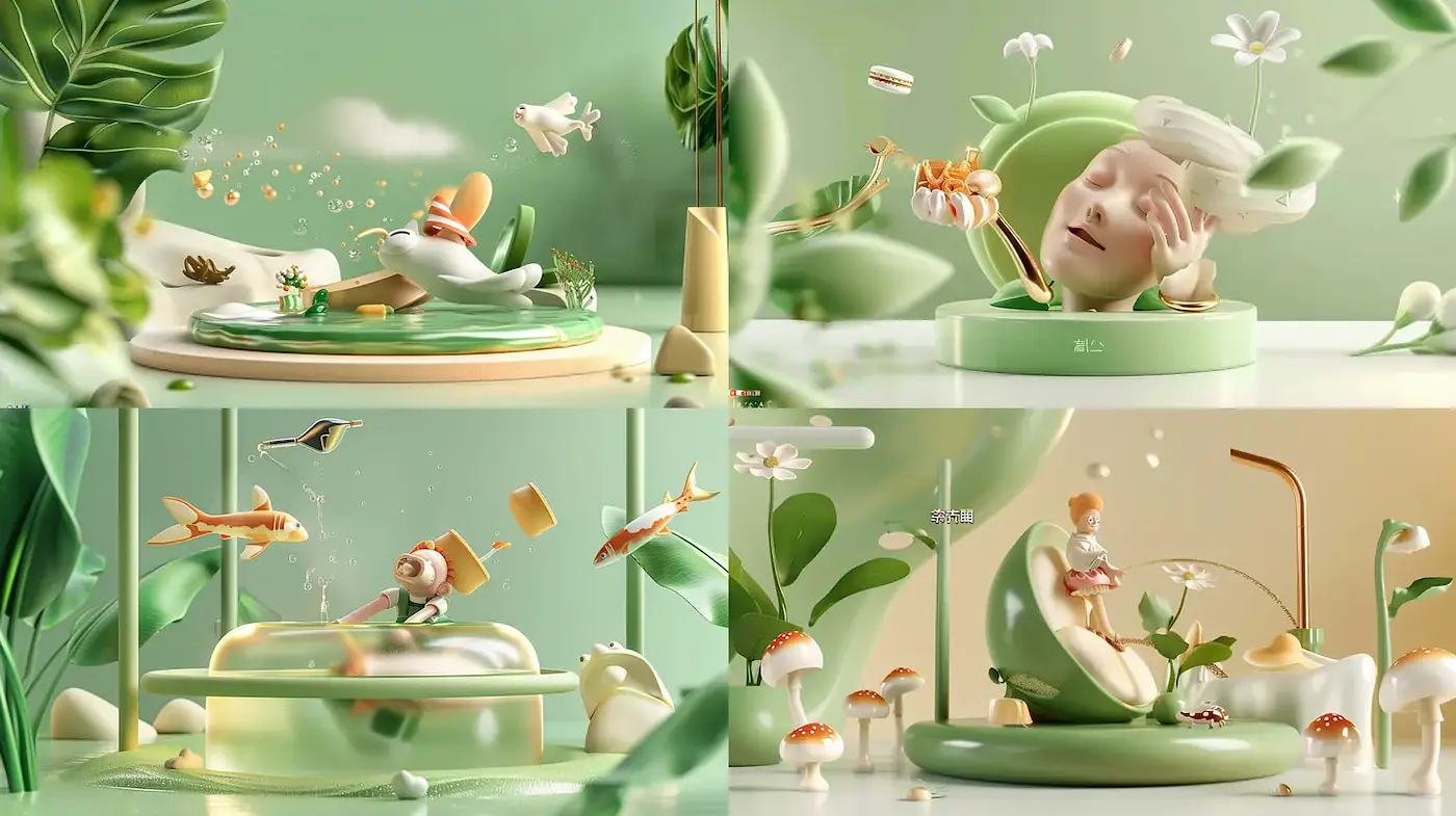 Whimsical and Contemporary Renderings Inspired by Nature - Midjourney sref style