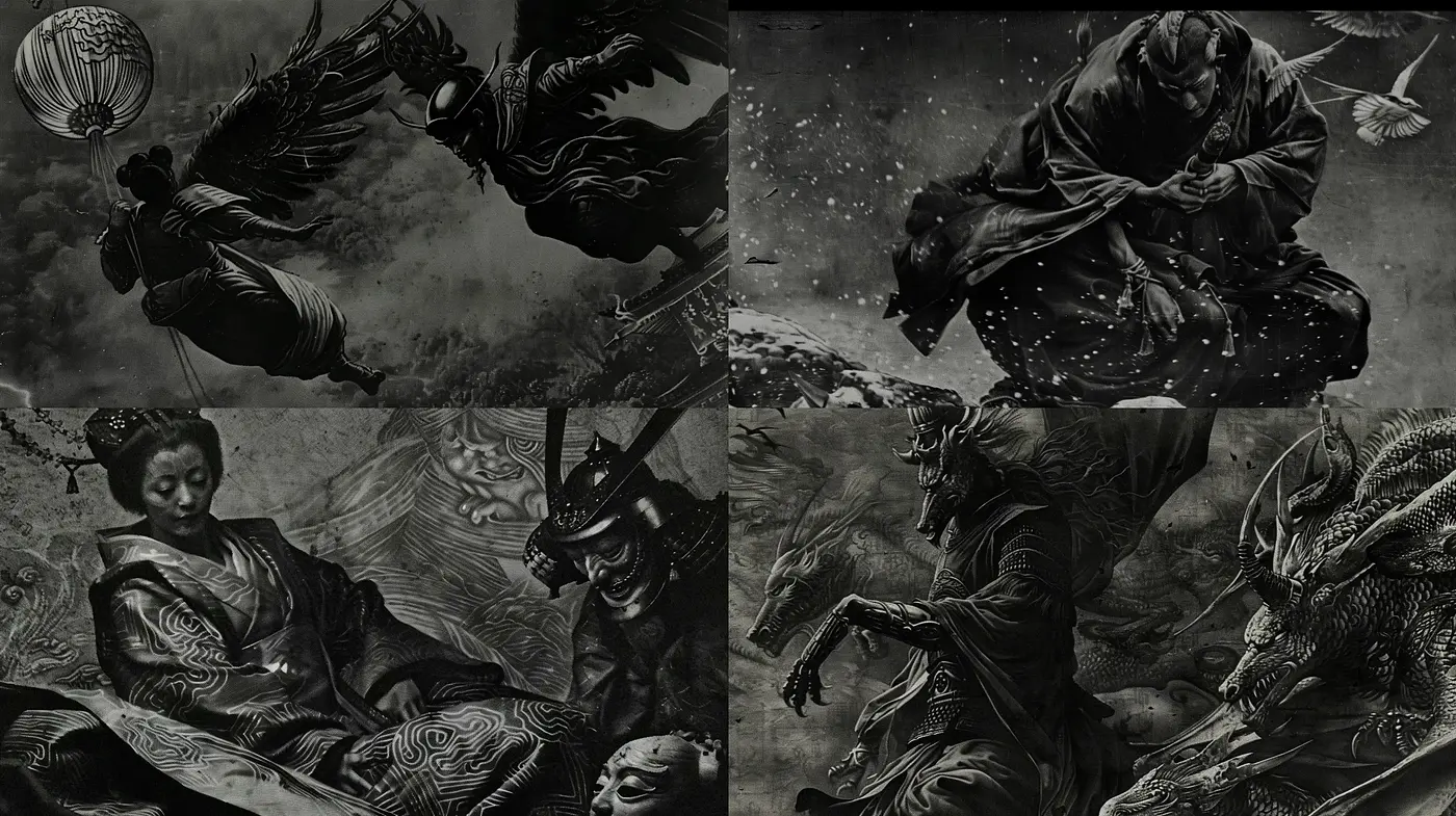 Monochromatic Ethereal Dreamscape with Fantastical Elements - Midjourney sref style