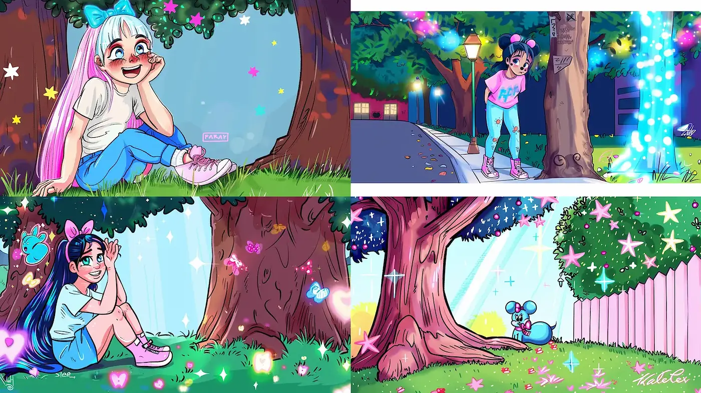 Vibrant and Playful Cartoon Aesthetic with Magical Elements - Midjourney sref style