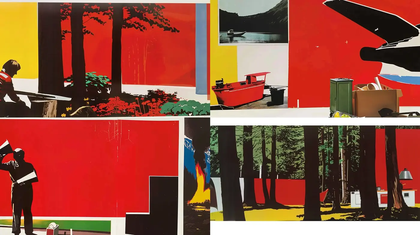 Stylized Graphic Contrasts with Nature and Modernity Fusion - Midjourney sref style